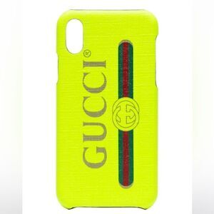 Gucci Fluorescent Yellow iPhone X Textured Case Retro Logo Print New In Box